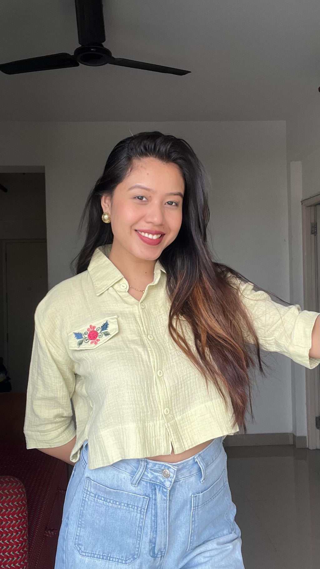 Botanical Bloom Sage Crop Shirt