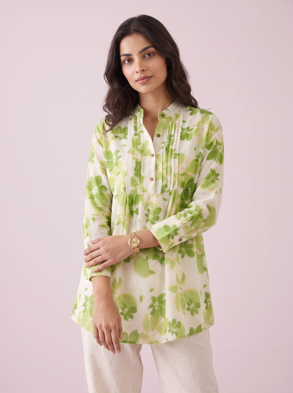 Mandarin Collar A-Line Tunic shirt