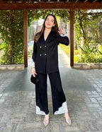 The Elara Lace-Trim Pleated Set- Black
