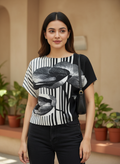 Monochrome Bloom Pleated Top