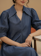 Indigo Chambray V-Neck Midi