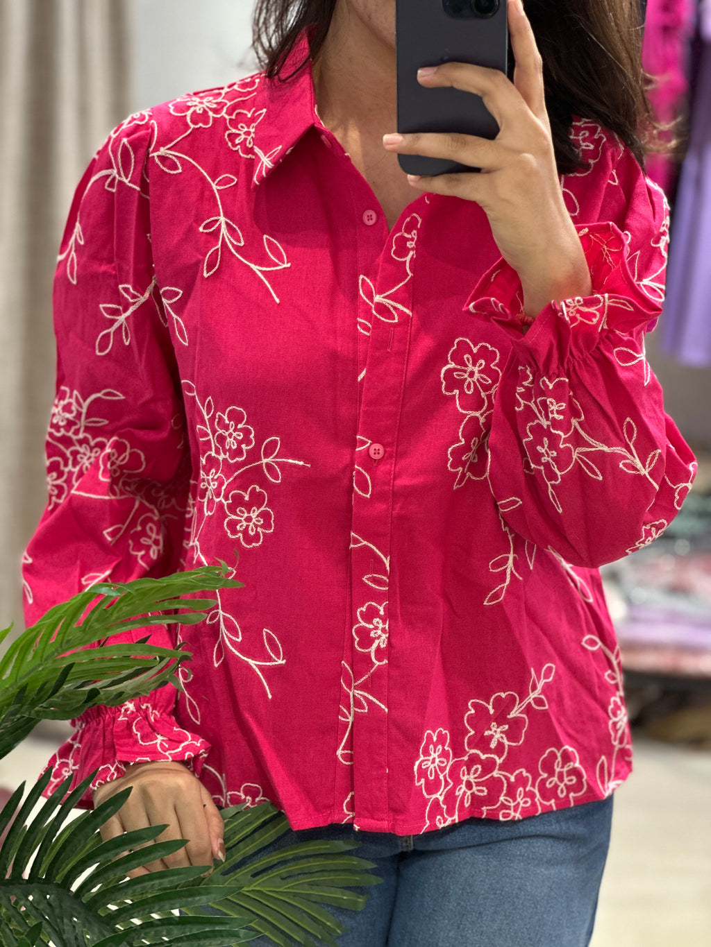 Linen Khadi Shirt- Hot Pink