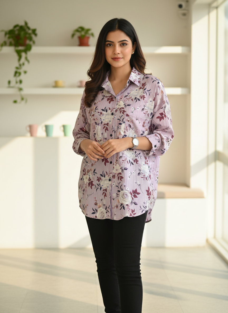 Lavender Bloom Pleated Shirt