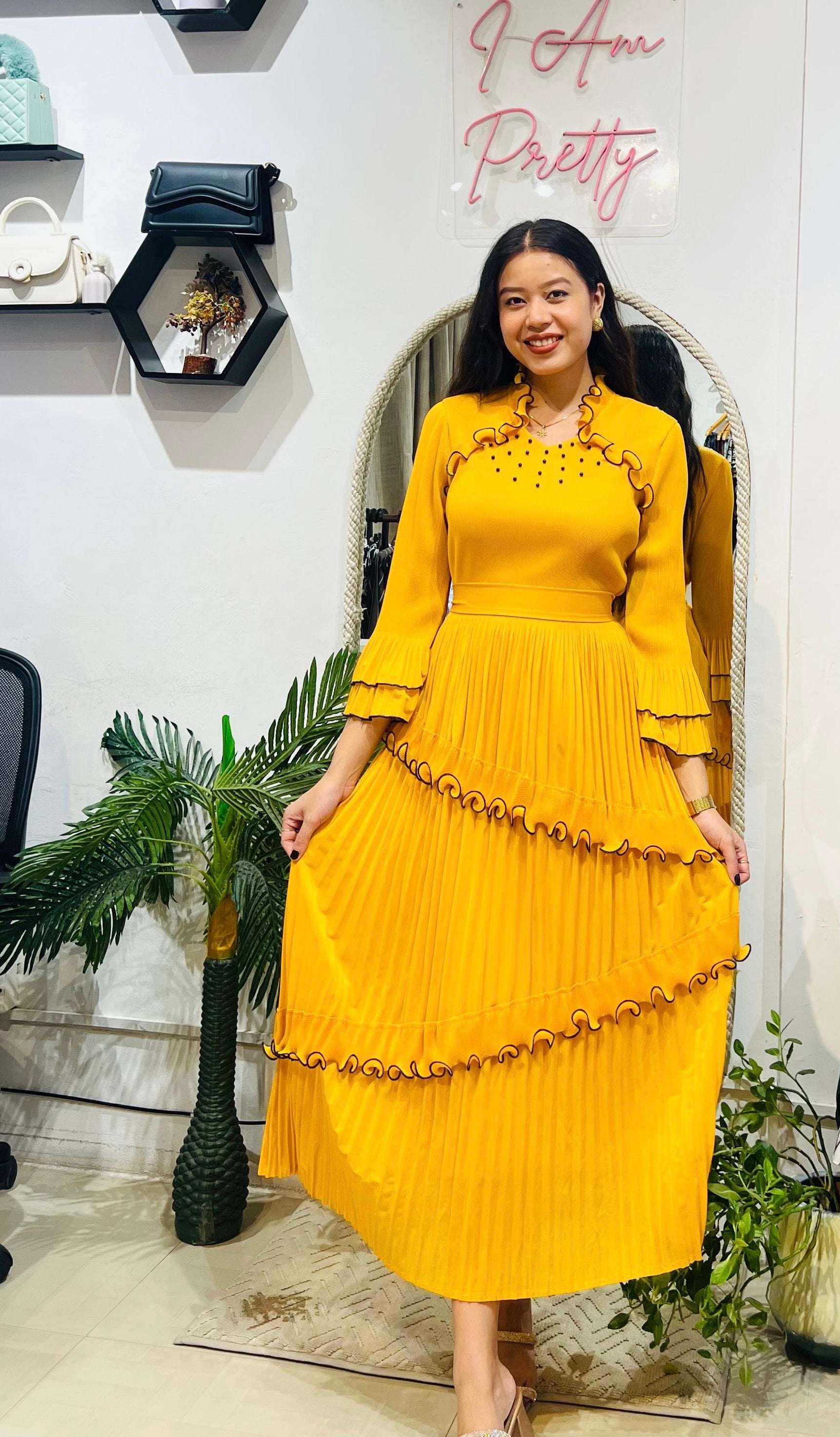 The Marigold Ruffle Pleat Dress