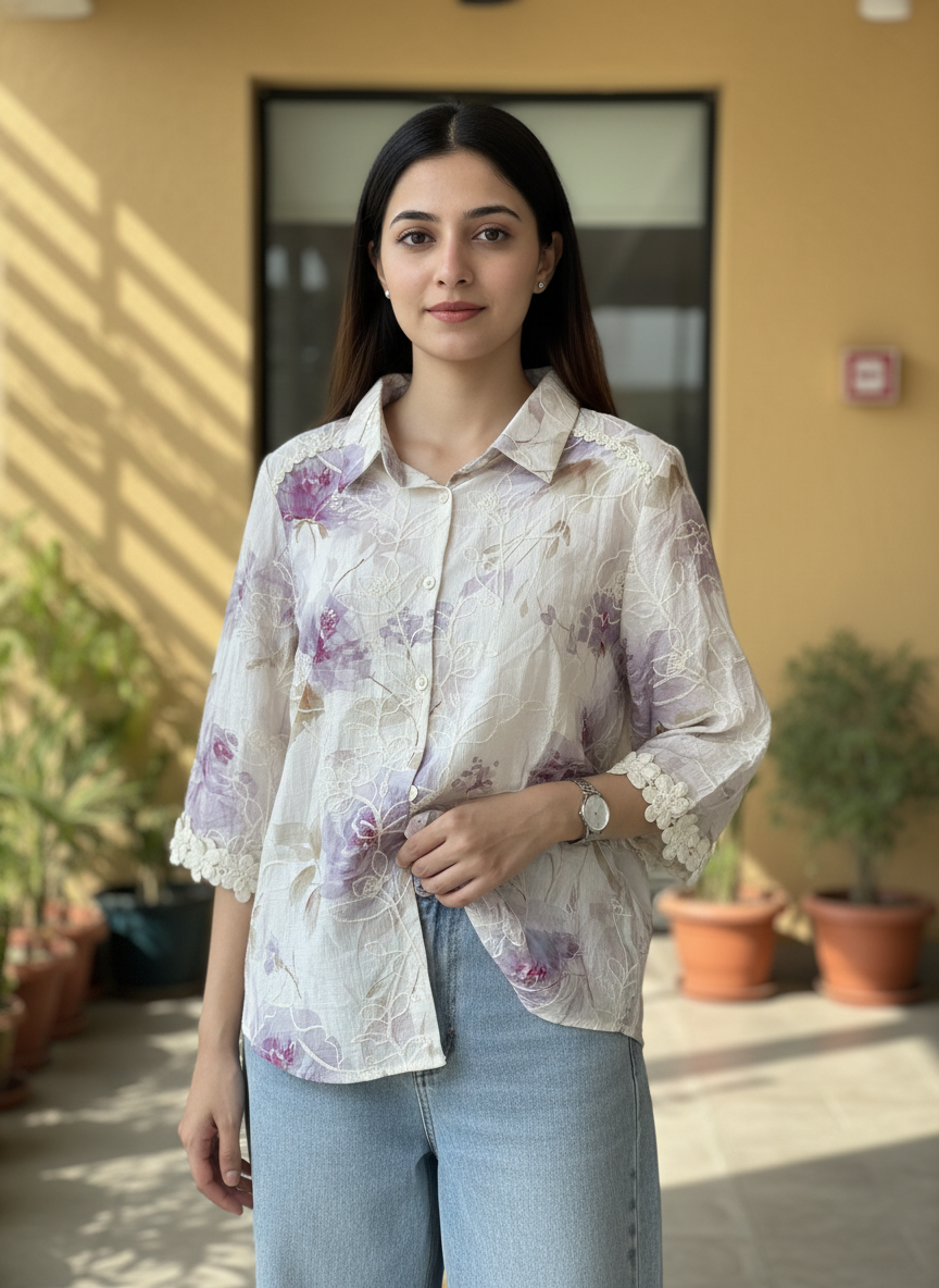 Floral linen Silk shirt