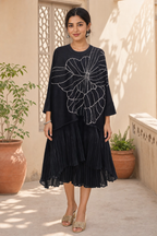 Black Pearl Pleated Dress