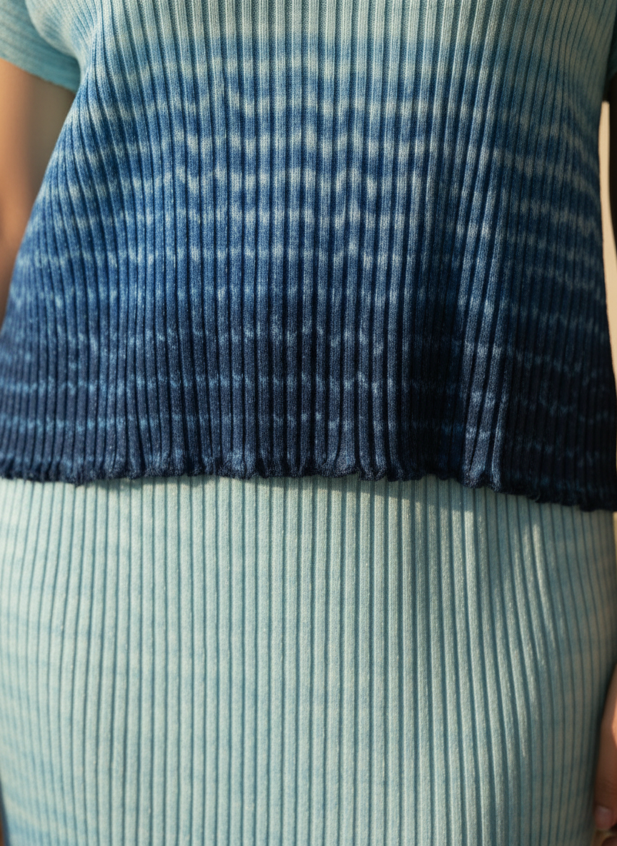 The Azure Tide Ombre Pleated Set