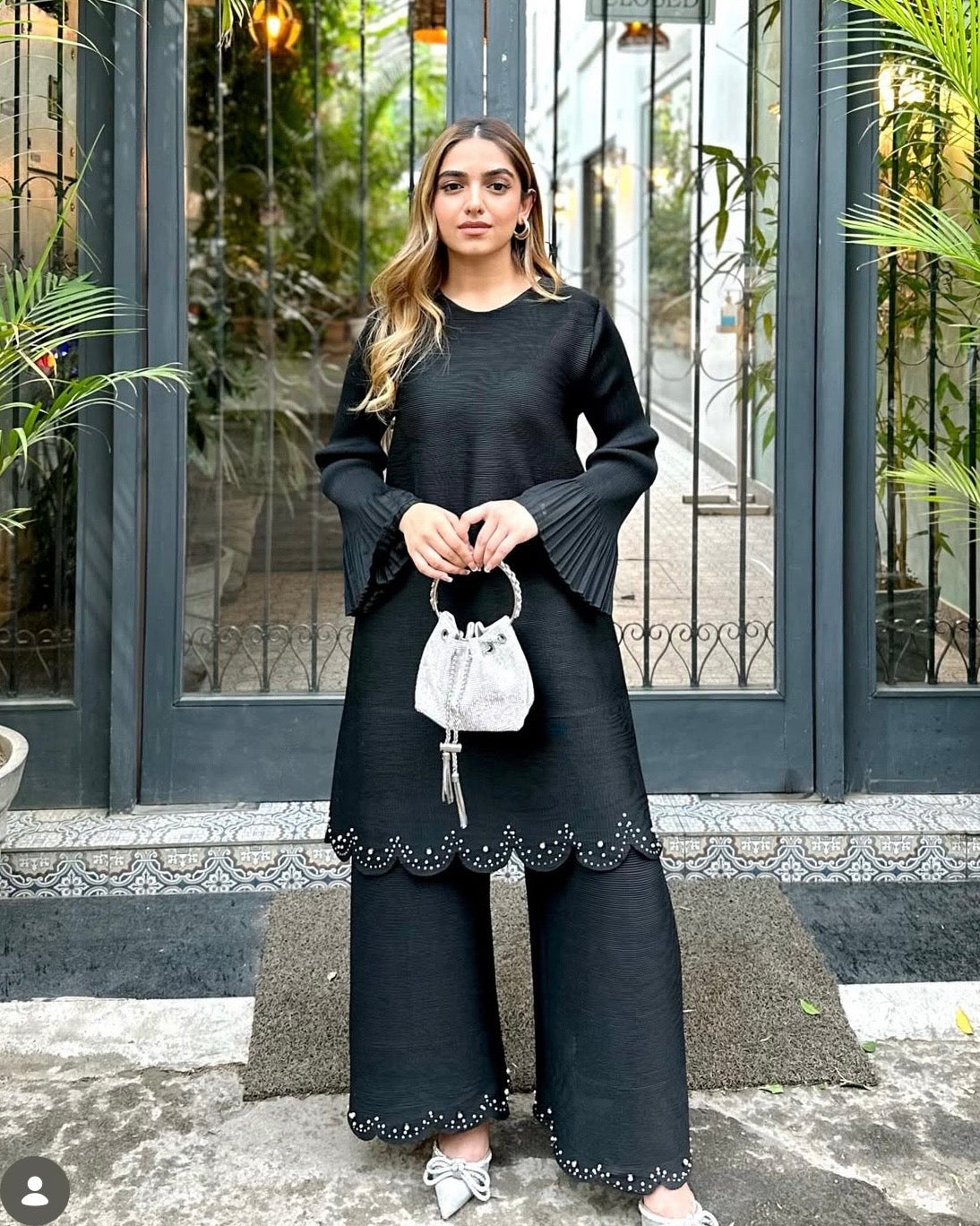 Black Pleated Tunic Set