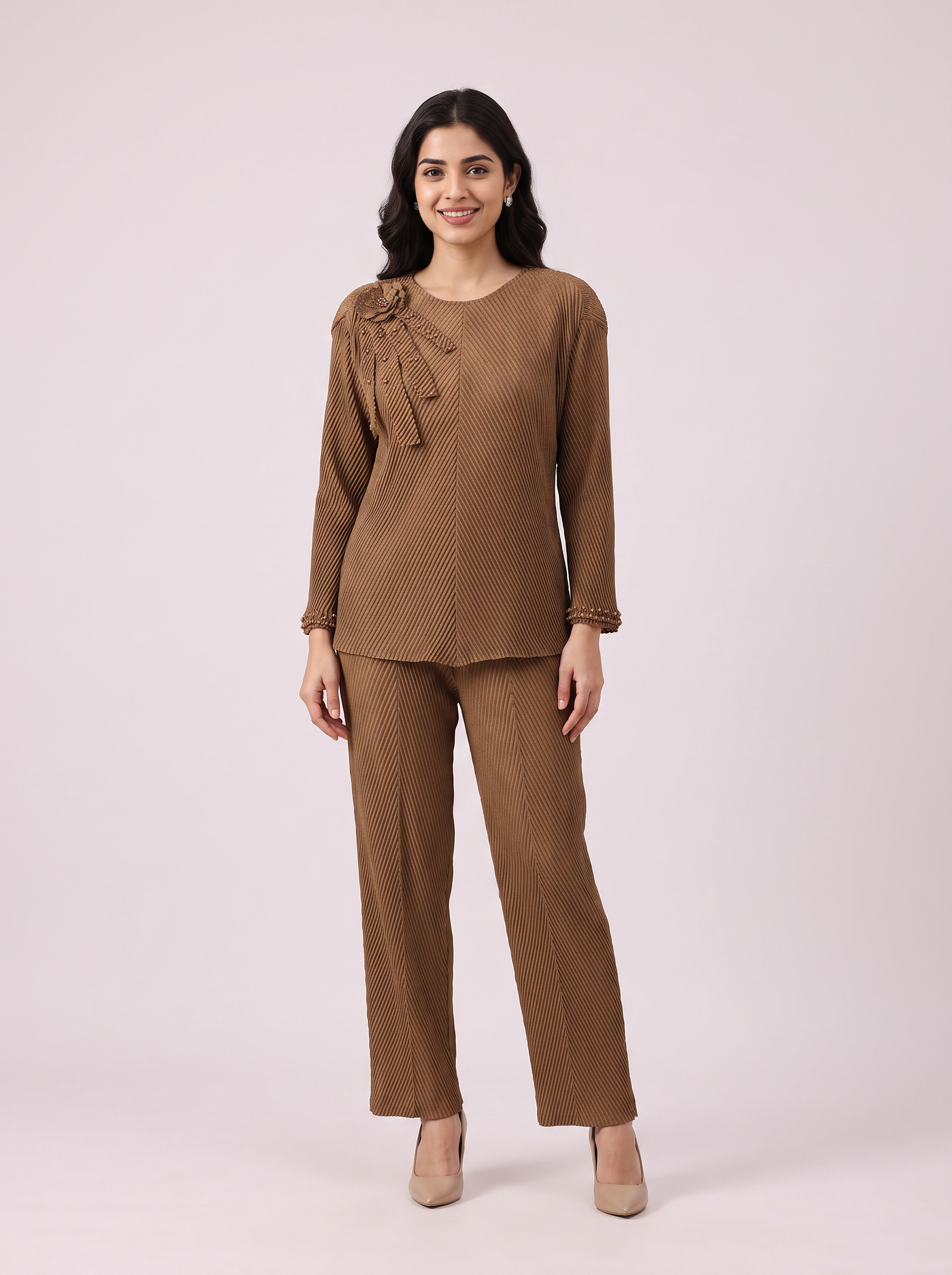 Mocha Pleated Set