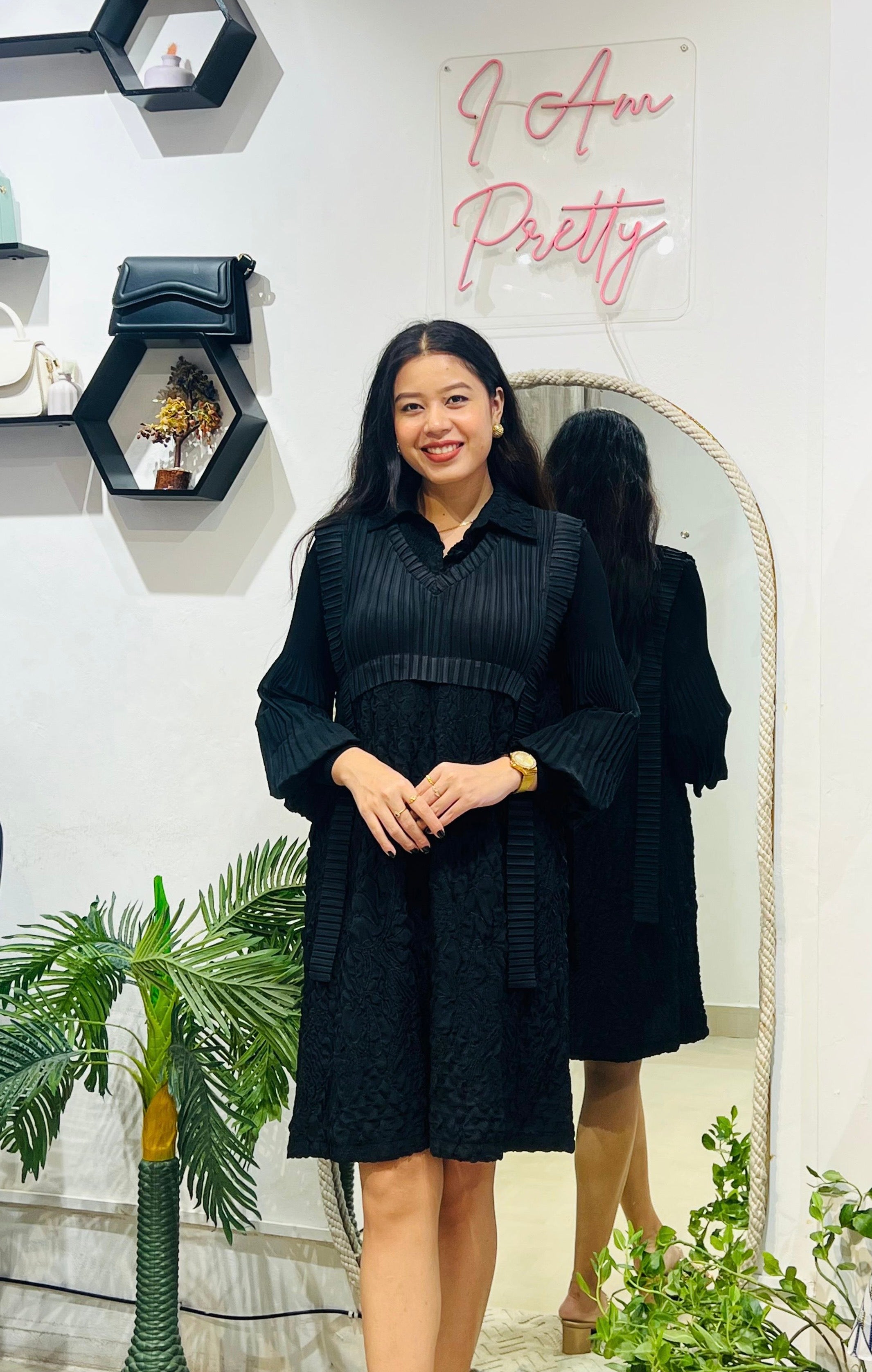 Noir Pleated Charm Dress