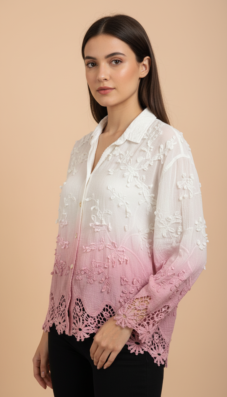 Amethyst Glow Ombré Lace Shirt