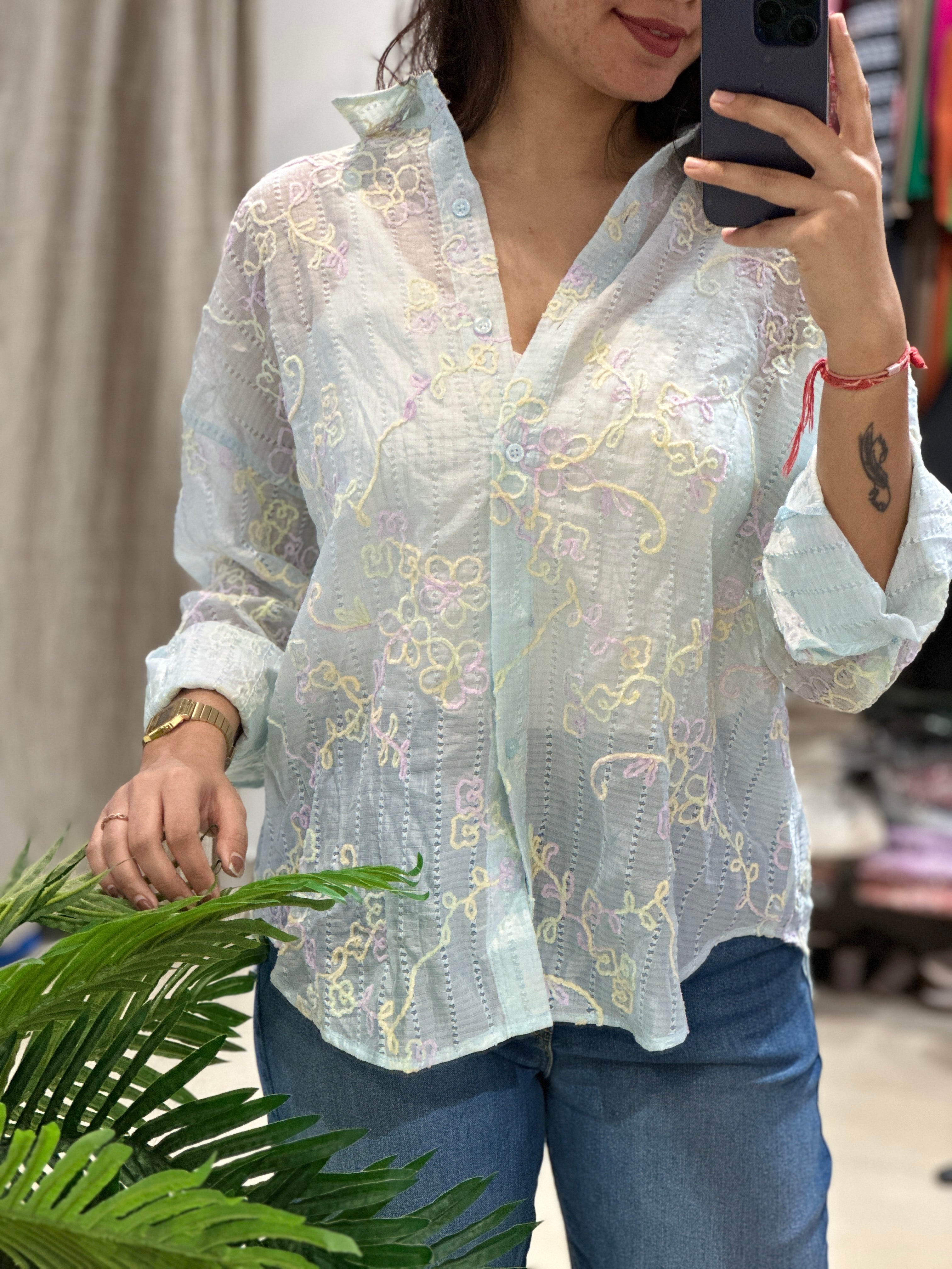 Ana Organza Shirt- blue