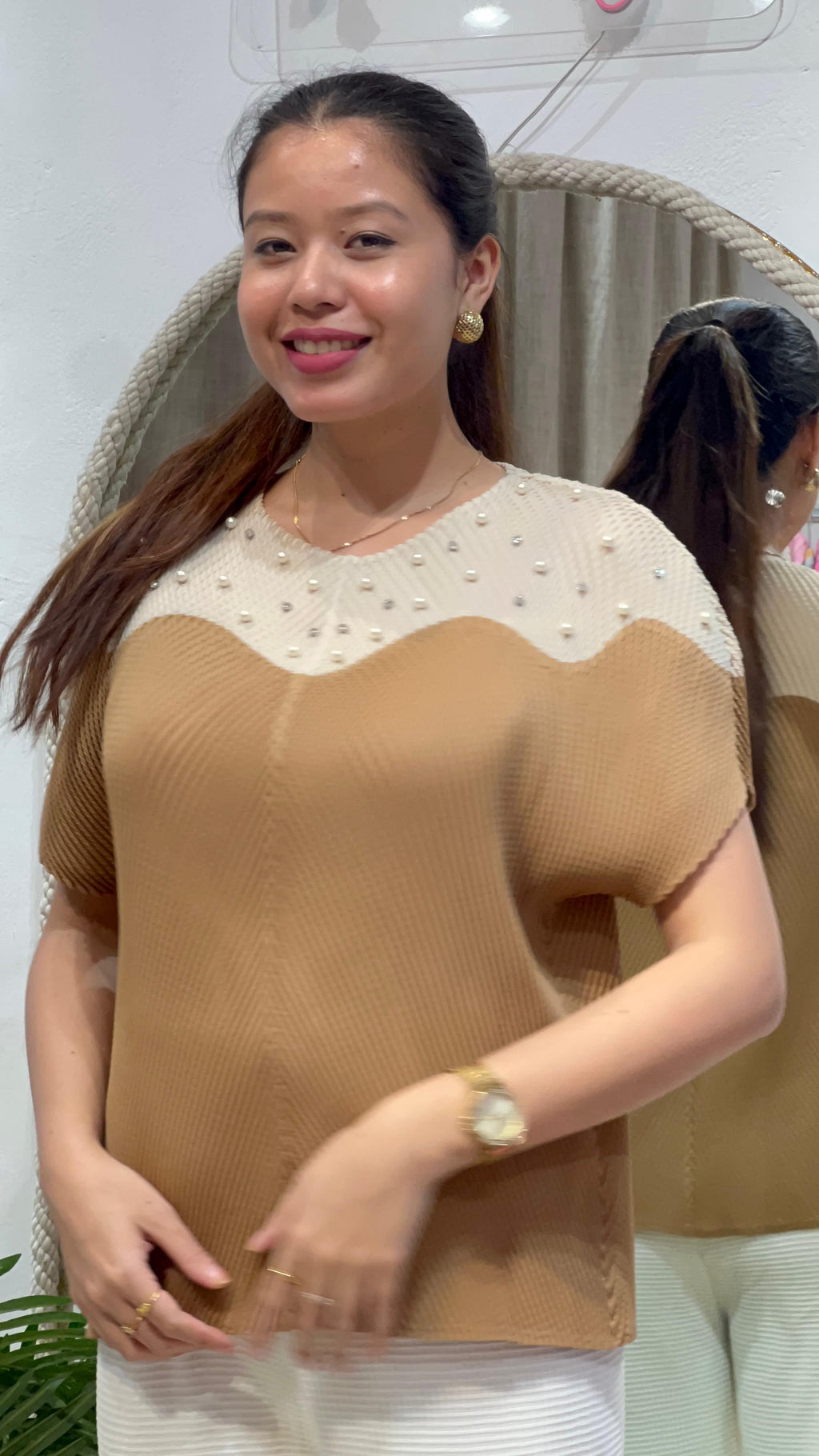 Aurora Pearl Pleat Blouse