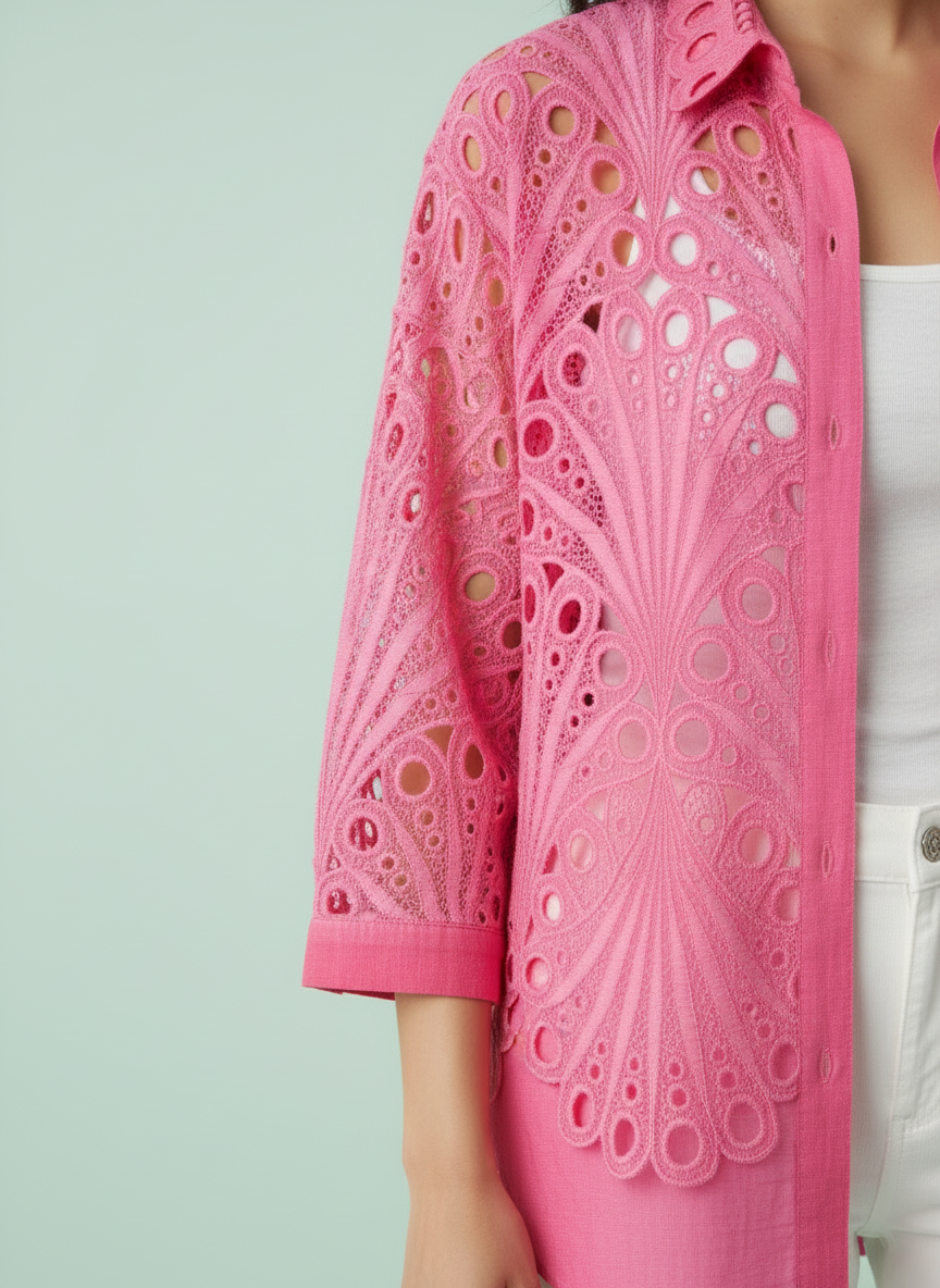 Fuschia Eyelet Oversized Blouse