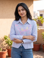 Striped Butterfly Embroidered Shirt