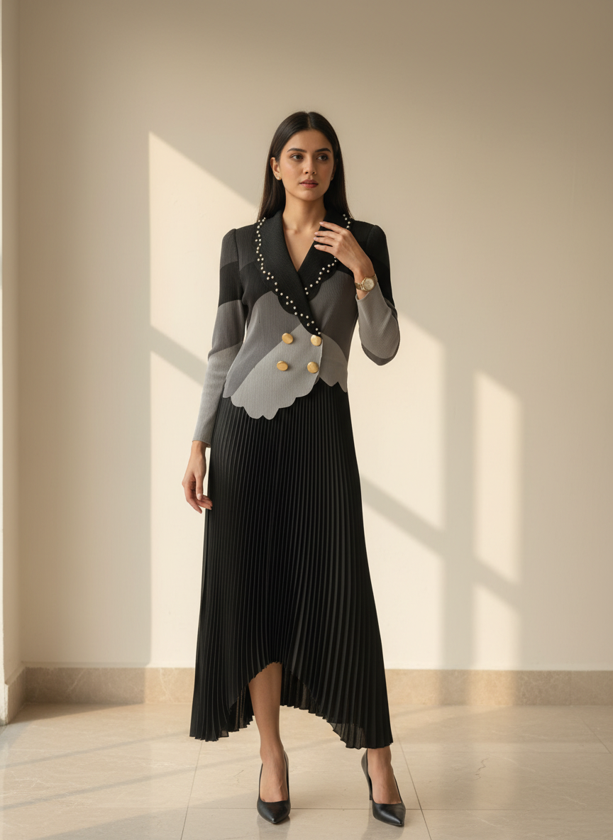 ELYSIA Pearl Pleated Dress