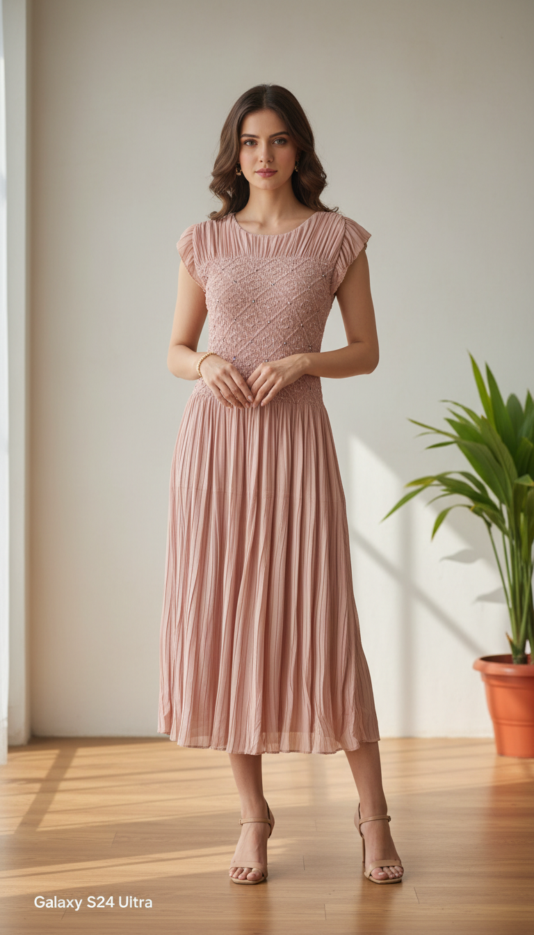 Blush Pleated Dress