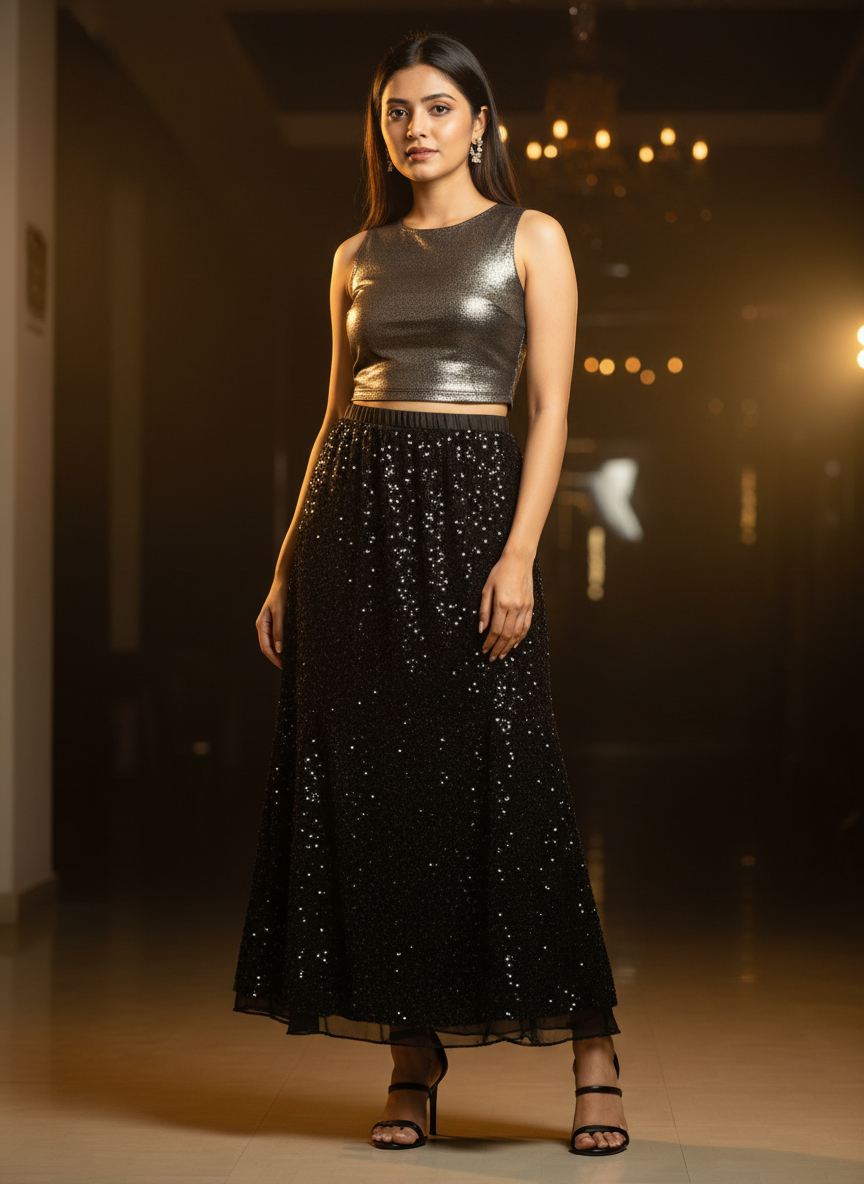 Black sequins skirt