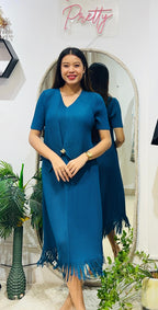 Teal Treasure Pleated Chevron Midi