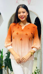 Ombré Petal-Accented Pleated Tunic Top