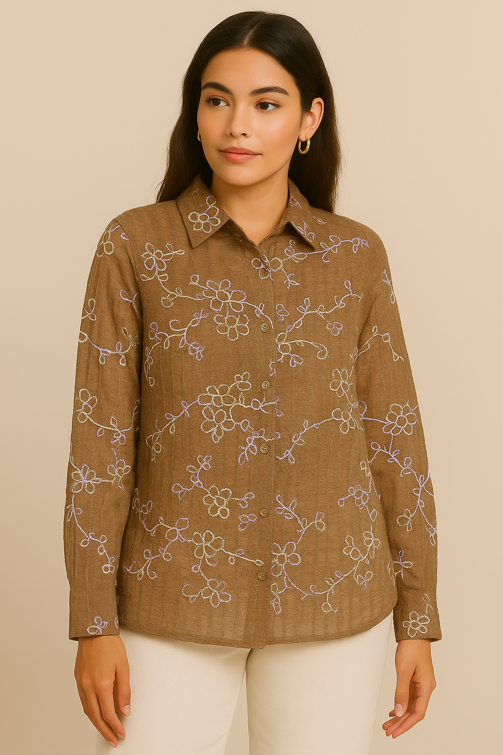 Seraphina Embroidered Sheer Shirt – Cocoa Bloom