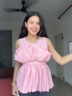 Blush Pleated Peplum Top