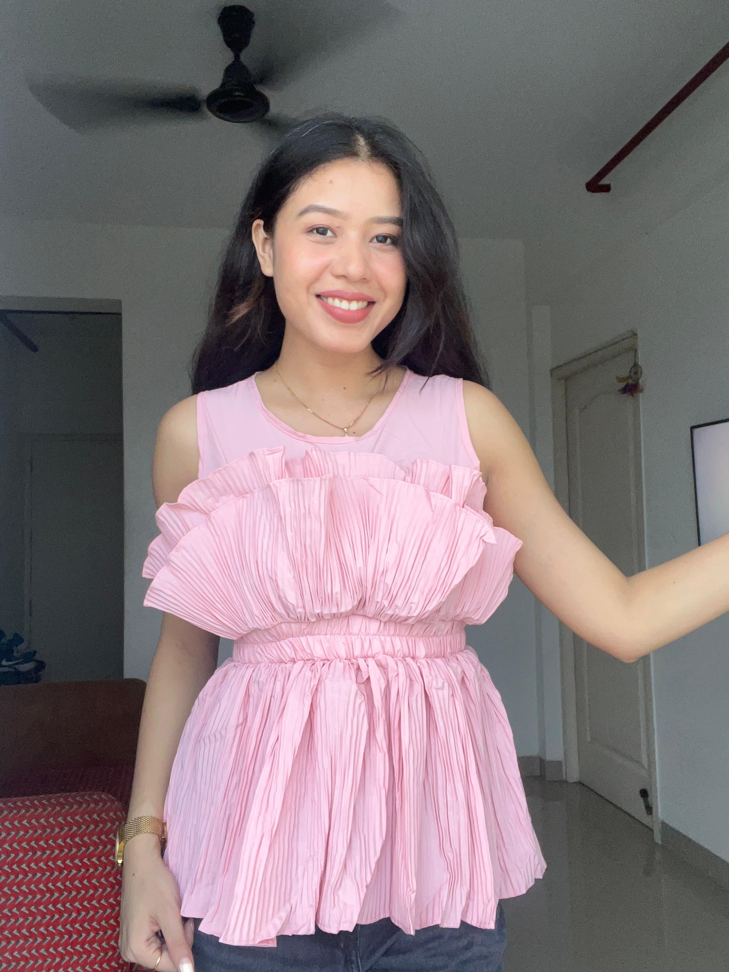 Blush Pleated Peplum Top