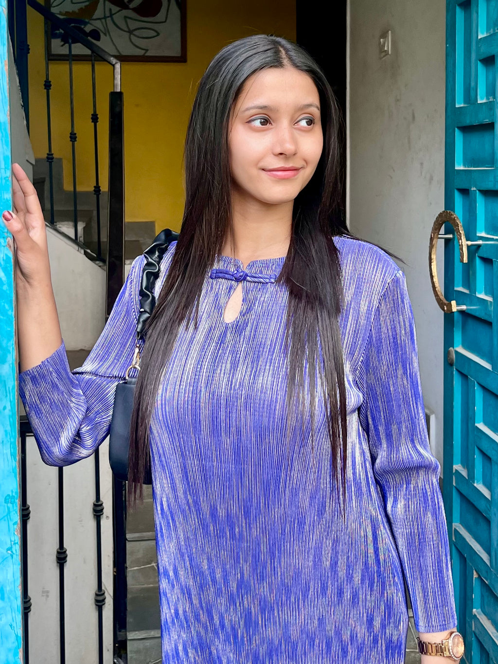 Tia Metallic Dress- Violet