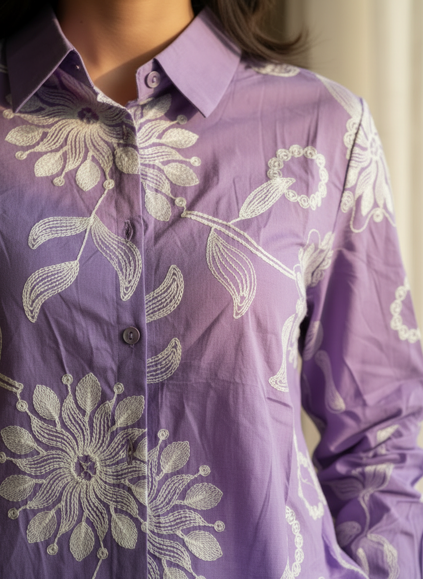 The Lavender Bloom Embroidered Cotton Shirt