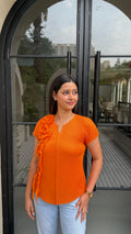 Floral Rusty Pleated Top