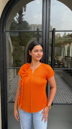 Floral Rusty Pleated Top