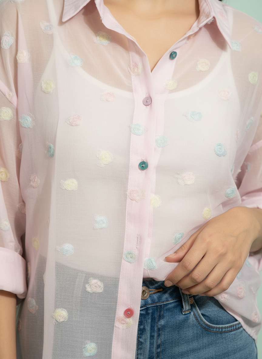 Blush Organza Shirt with Candy Buttons