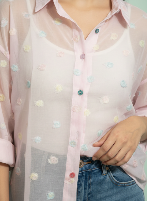 Blush Organza Shirt with Candy Buttons