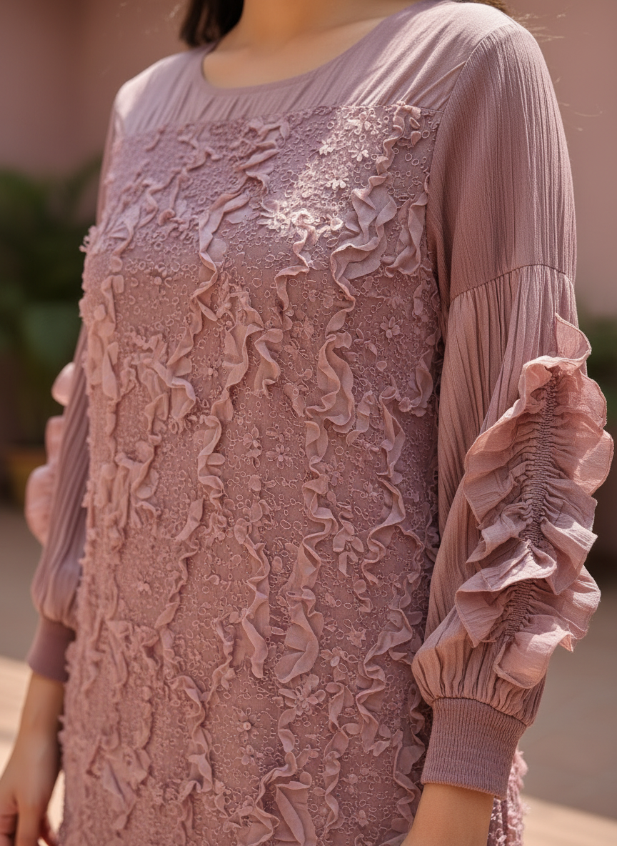 Mauve Petal Pleated Midi Dress