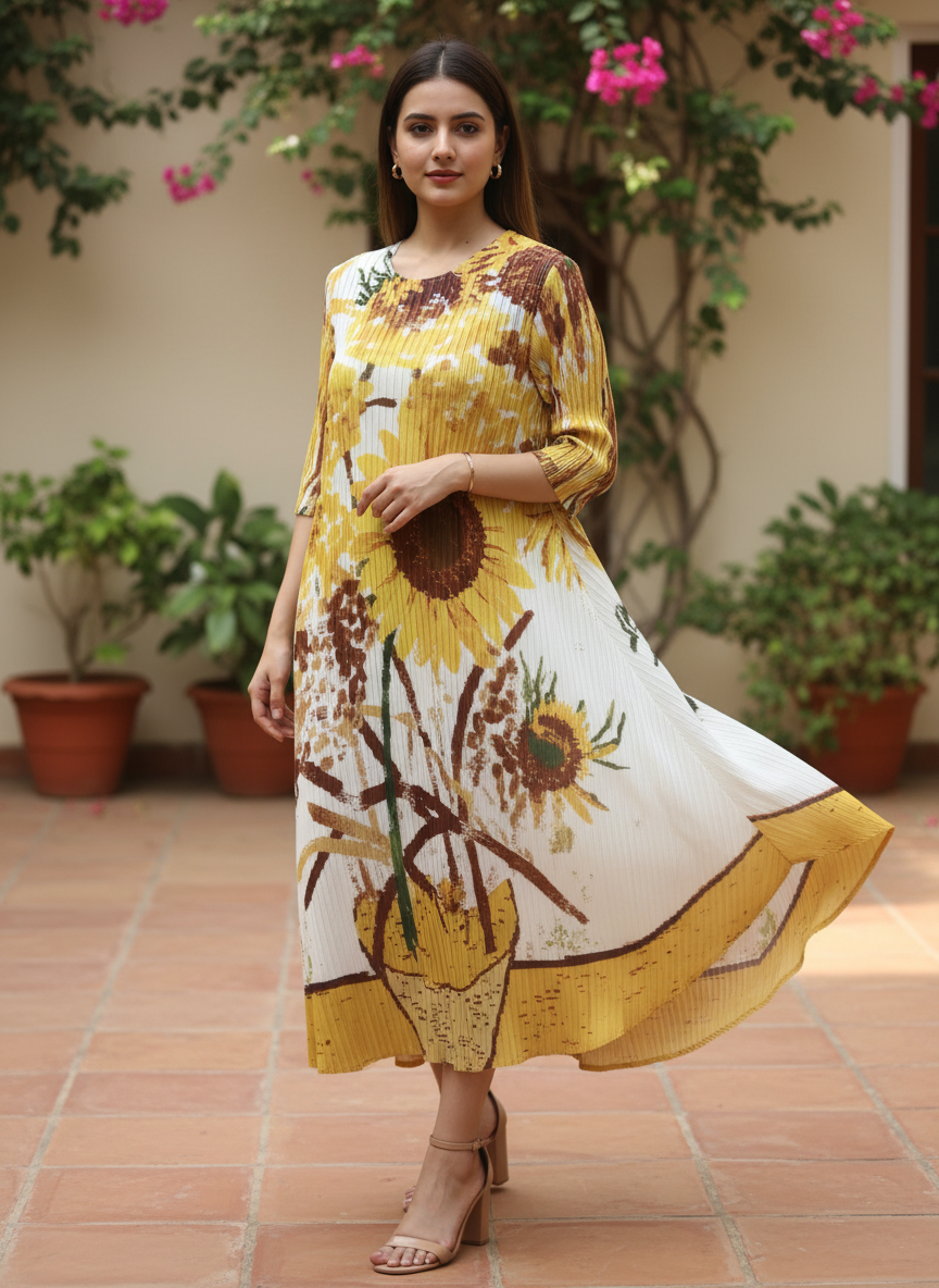 Sunflower Pleated Dress
