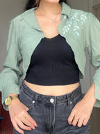 Artisan Cropped Shacket with knitted inner