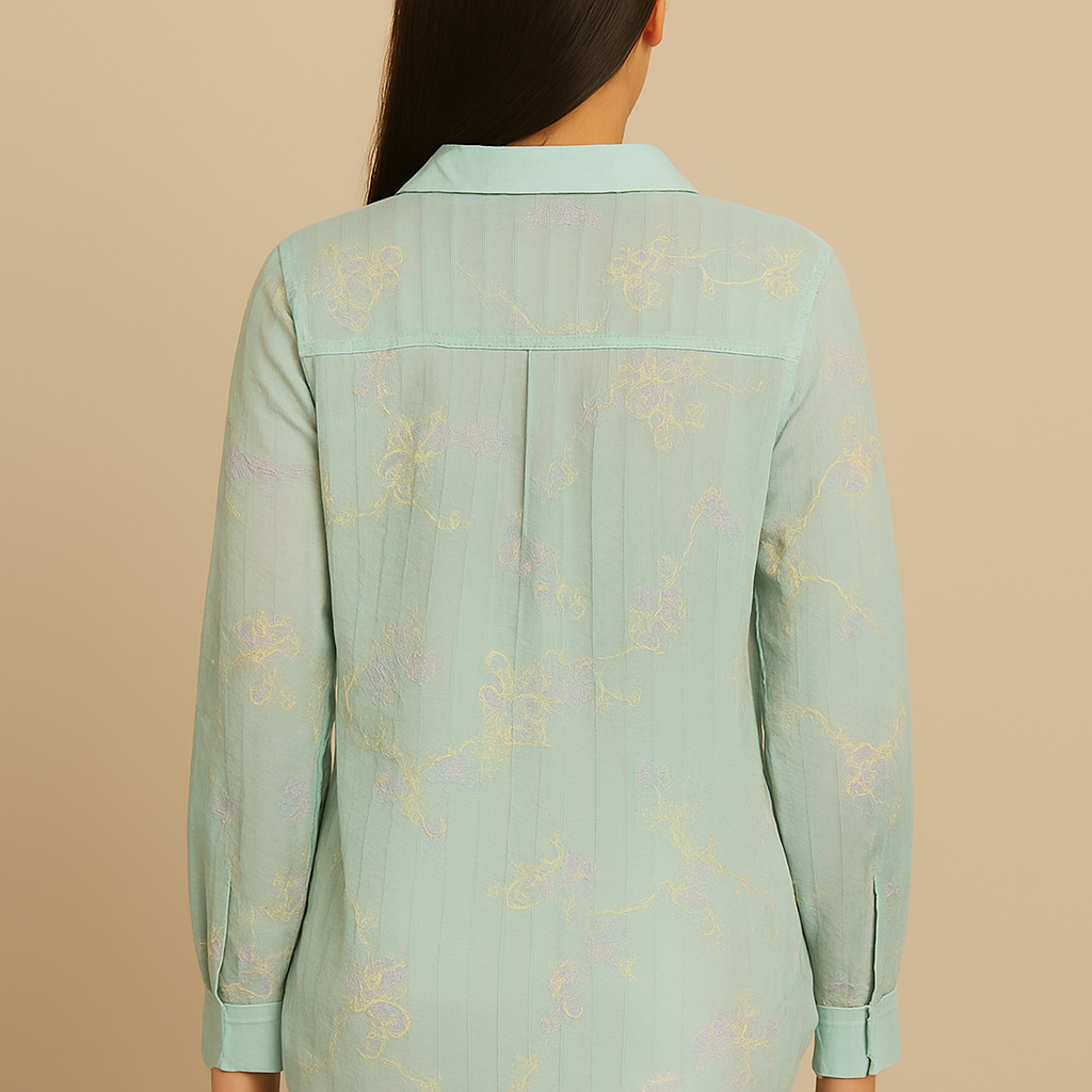Celestia Sheer Floral Shirt – Mint Whisper