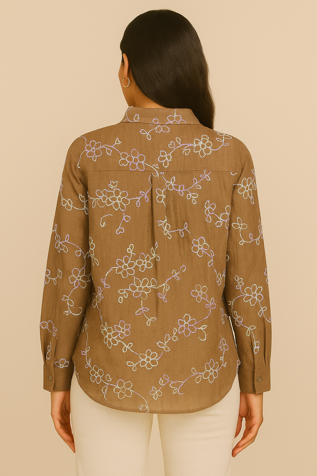Seraphina Embroidered Sheer Shirt – Cocoa Bloom