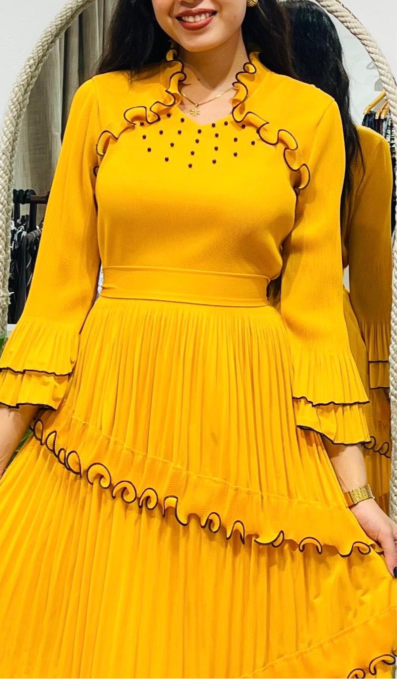 The Marigold Ruffle Pleat Dress