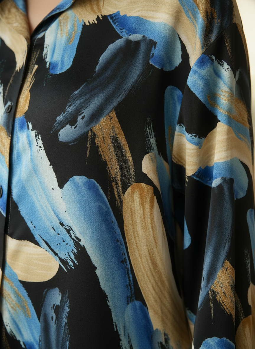 Ocean Brushstroke Satin Shirt
