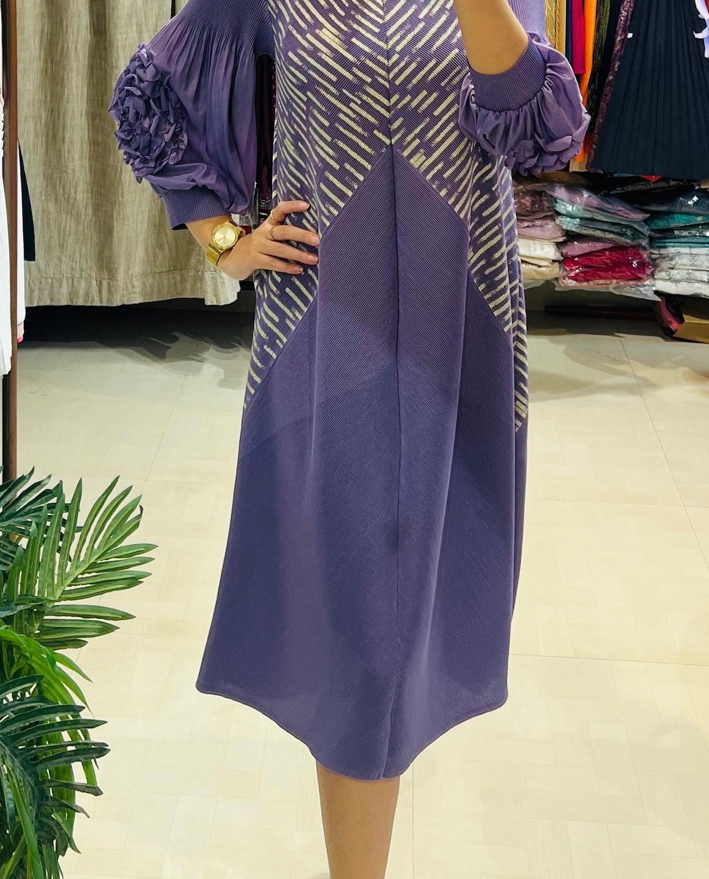Amethyst Prism Pleated Midi Dress