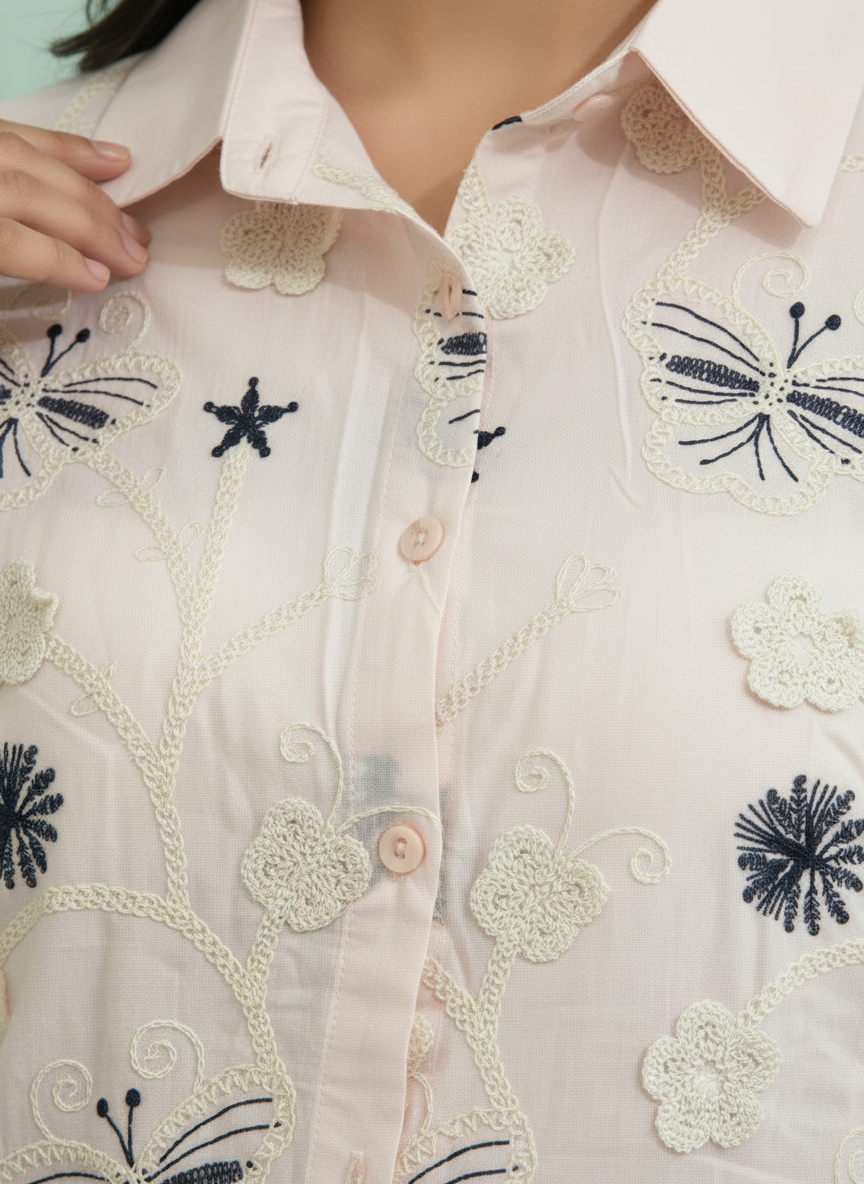 The Mariposa Embroidered Shirt – Blush Pink
