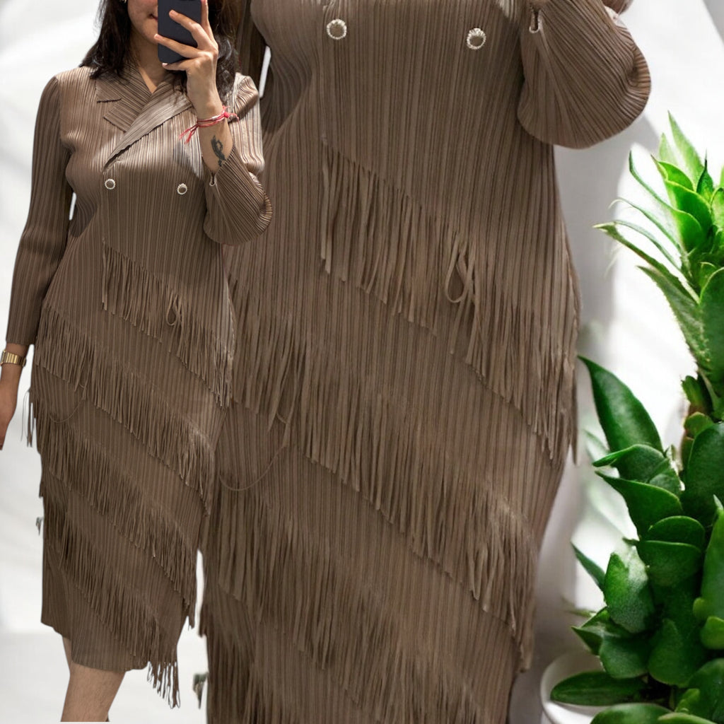 Bella Fringe Dress- Brown