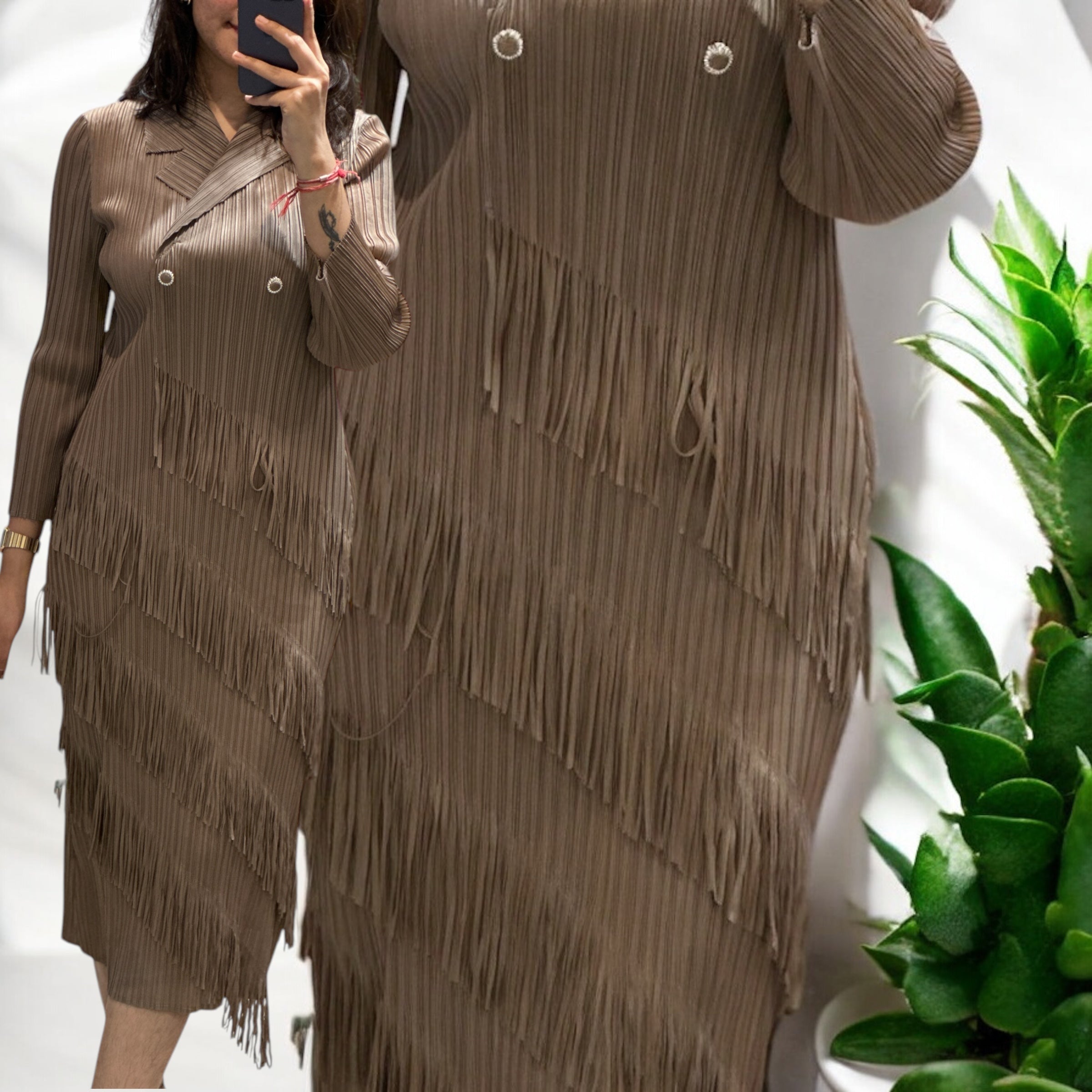 Bella Fringe Dress- Brown