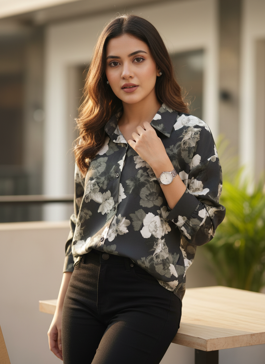 Noir Bloom Oversized Shirt