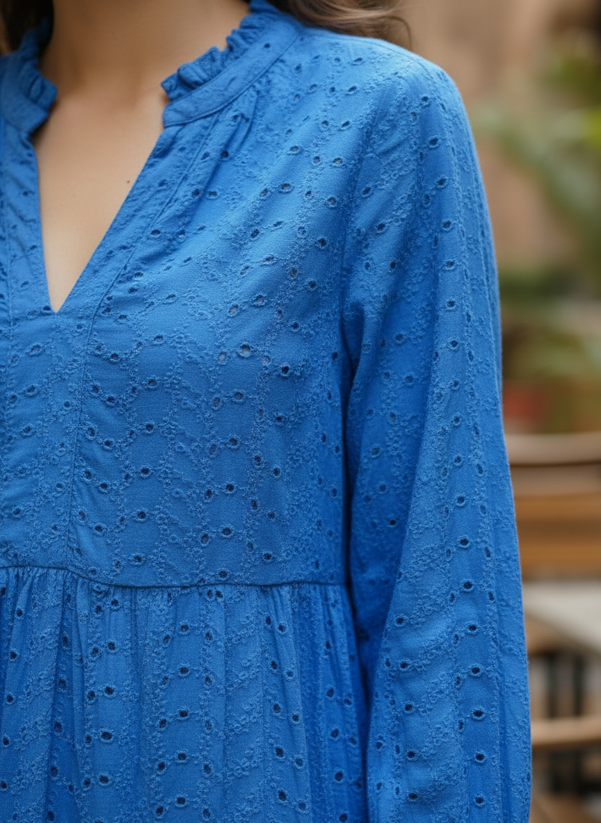Cobalt Blue Eyelet Tiered Mini Dress