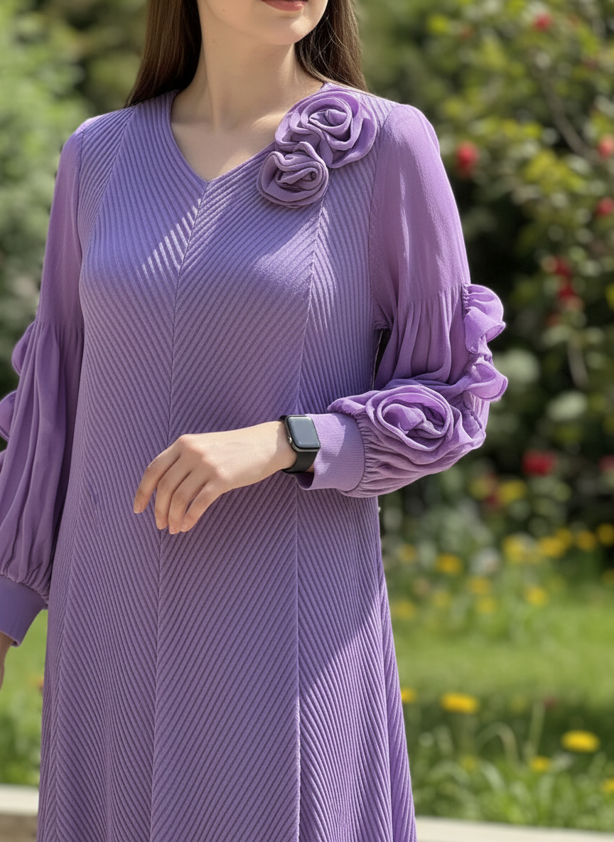 Lavender Rosette Pleated Dress