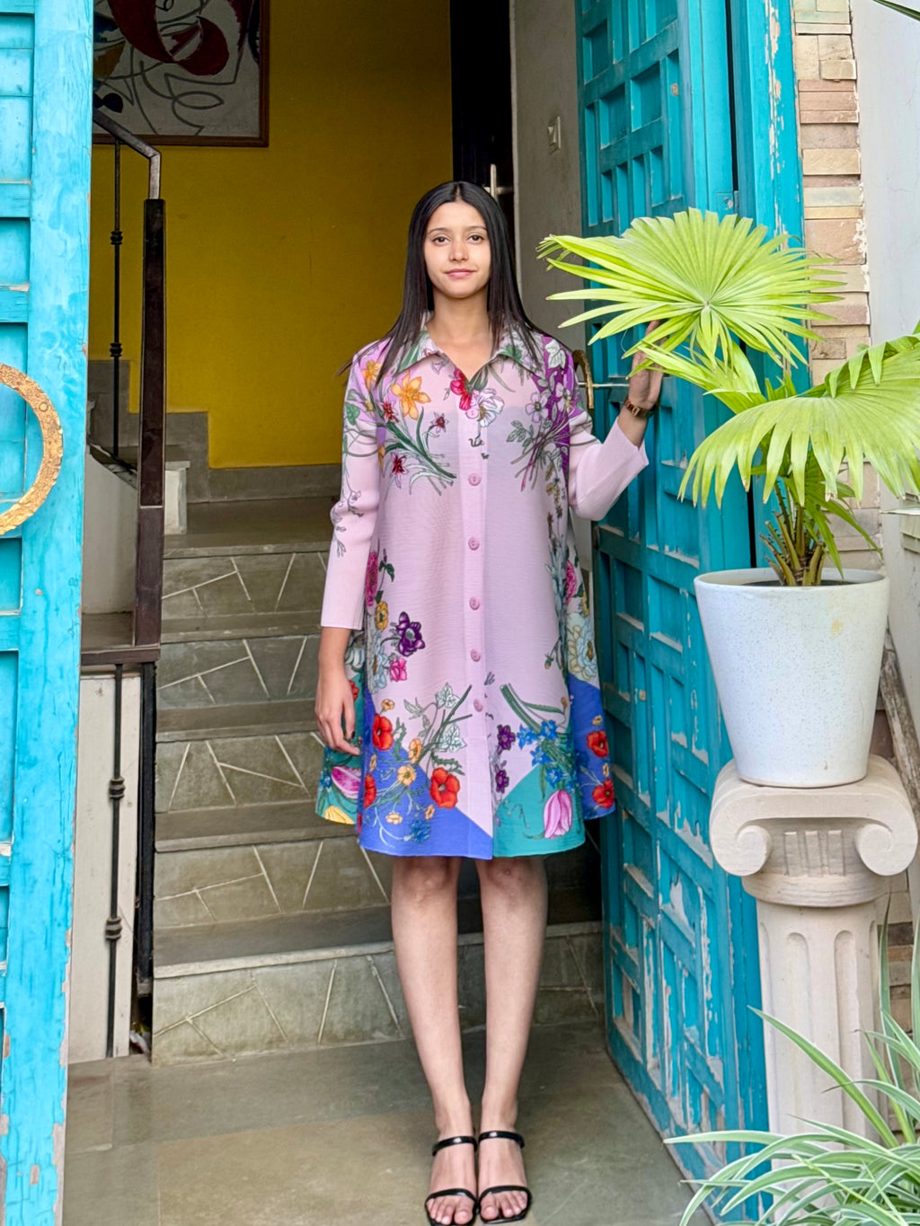 Ria Floral Dress/Long Top- Lavender