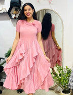 Rosewater Pleated Tiered Midi Dress