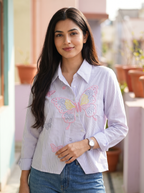Striped Butterfly Embroidered Shirt